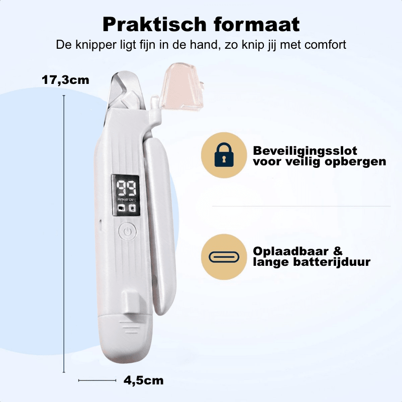 LED-nagelklippare i handen – ergonomisk och lätt att hålla
